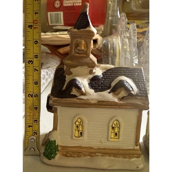 VTG Christmas Village Houses & Tree Approx 4.5”ea W Holes 4 Lights - Picture 8 of 13